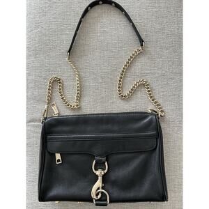 Rebecca Minkoff Crossbody Pebbled Black Leather Studs Gold Chain Strap